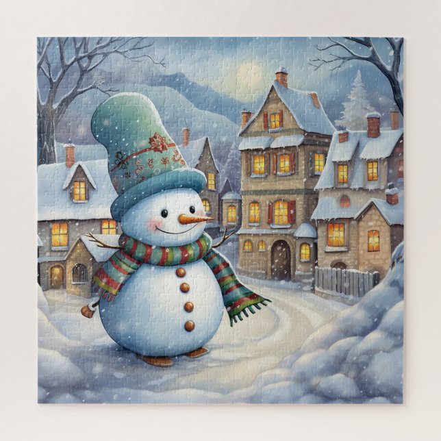 Cute Snowman in the Village Jigsaw Puzzle (Vertical)