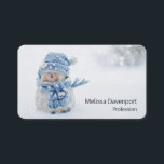Cute Snowman in Winter Photograph Christmas Business Card<br><div class="desc">Business card with a cute photograph of a little snowman. Standing outside in the winter with snow falling all around. This cute little guy is dressed up in blue knitted hat and scarf. Some white/grey bokeh flare in the background.</div>