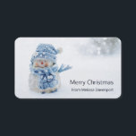 Cute Snowman in Winter Photograph Christmas Business Card<br><div class="desc">Business card with a cute photograph of a little snowman. Standing outside in the winter with snow falling all around. This cute little guy is dressed up in blue knitted hat and scarf. Some white/grey bokeh flare in the background.</div>