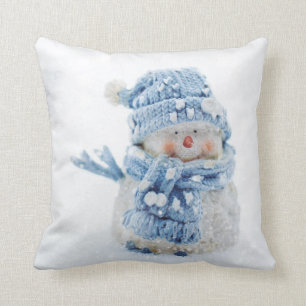 Cute Snowman in Winter Photograph Christmas Cushion