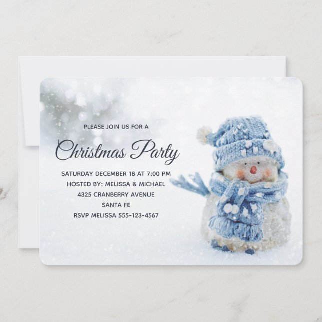 Cute Snowman in Winter Photograph Christmas Invitation (Front)