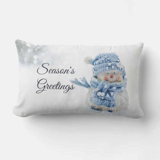 Cute Snowman in Winter Photograph Christmas Lumbar Cushion (Front)