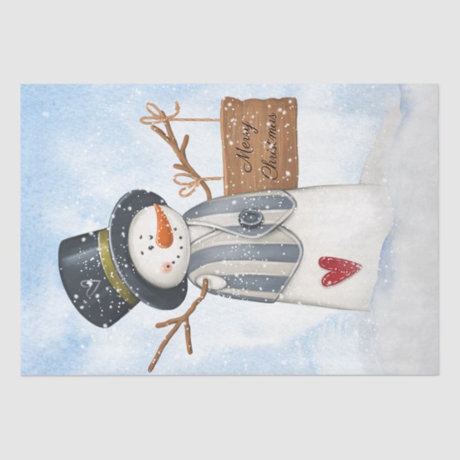 Cute Snowman Kids Watercolor Winter Christmas Tissue Paper (Front)