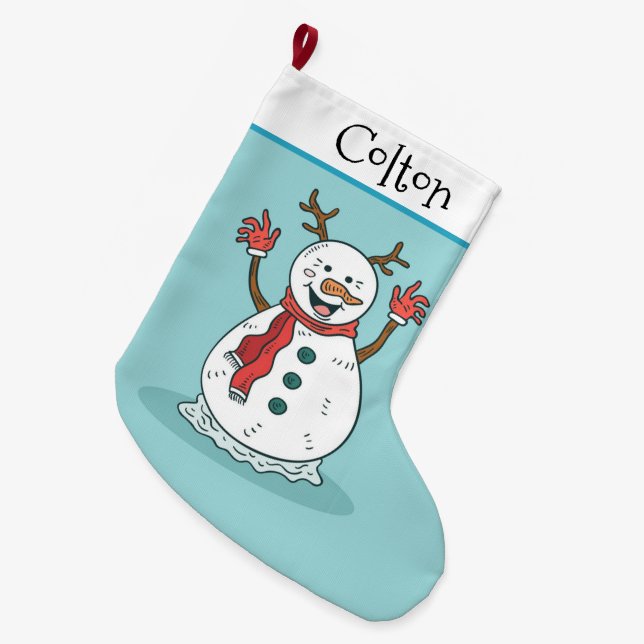 Cute Snowman Large Christmas Stocking (Front (Hanging))