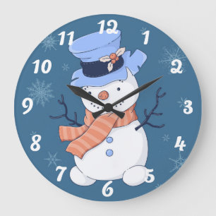Cute Snowman Large Clock
