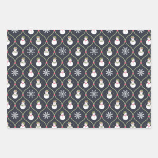 Cute snowman leaves berries snowflakes giftwrap wrapping paper sheet