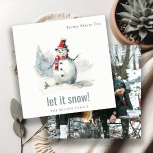 Cute Snowman Let It Snow Christmas 1 Photo Holiday Card