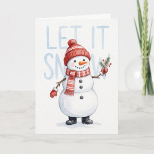 Cute Snowman Let It Snow Christmas Holiday Card