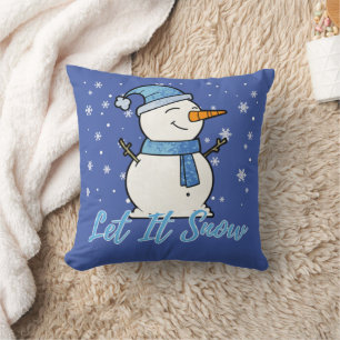 Cute Snowman Let It Snow Christmas Holiday Cushion