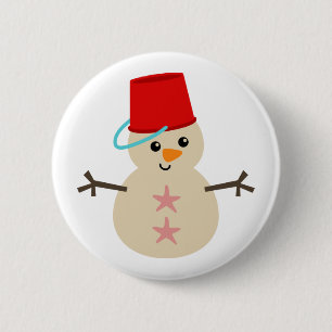 Cute Snowman Made of Sand with Pail for Hat 6 Cm Round Badge