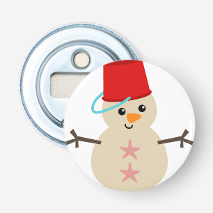 Cute Snowman Made of Sand with Pail for Hat Bottle Opener