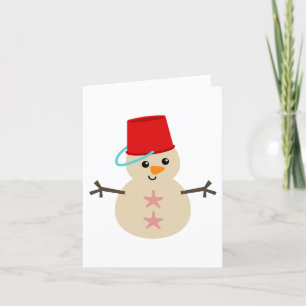 Cute Snowman Made of Sand with Pail for Hat Holiday Card
