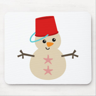 Cute Snowman Made of Sand with Pail for Hat Mouse Pad