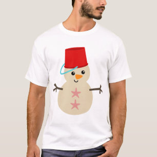 Cute Snowman Made of Sand with Pail for Hat T-Shirt