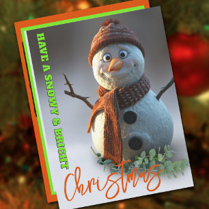 Cute Snowman merry and Bright Christmas Holiday Card