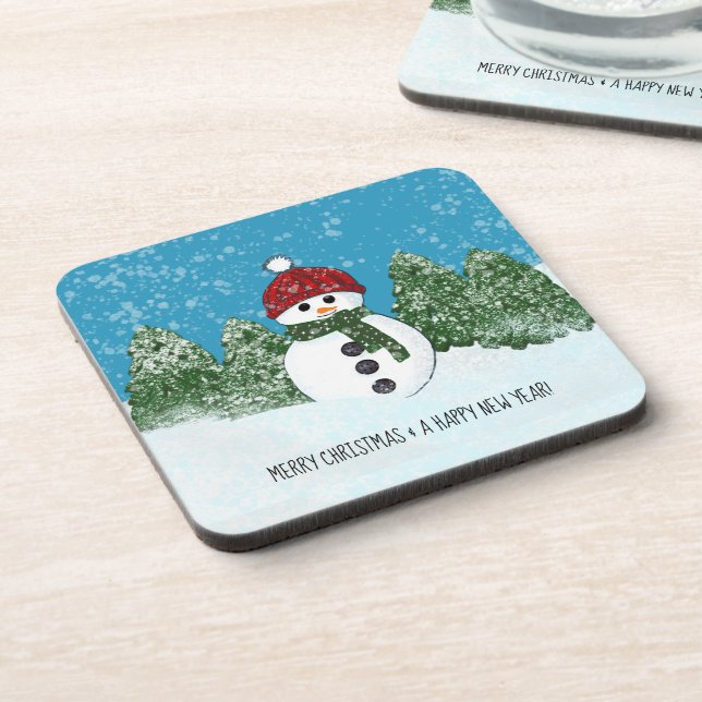 Cute Snowman | Merry Christmas and Happy New Year Coaster (Left Side)