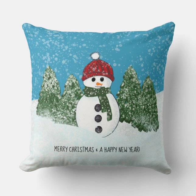 Cute Snowman | Merry Christmas and Happy New Year Cushion (Front)