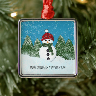 Cute Snowman   Merry Christmas and Happy New Year Metal Ornament