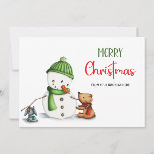 Cute Snowman Merry Christmas Business Logo Holiday Card