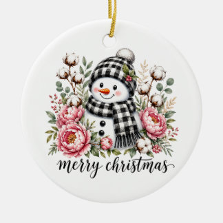 Cute Snowman Merry Christmas Ceramic Ornament