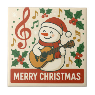 Cute Snowman Merry Christmas Ceramic Tile