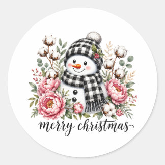 Cute Snowman Merry Christmas Classic Round Sticker