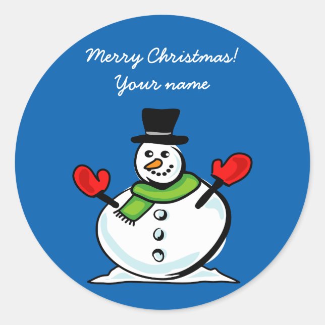 Cute snowman Merry Christmas custom Holiday favour Classic Round Sticker (Front)