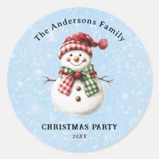 Cute Snowman Merry Christmas Family Party Custom Classic Round Sticker