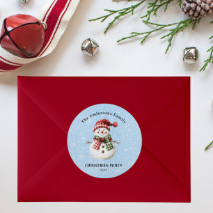 Cute Snowman Merry Christmas Family Party Custom Classic Round Sticker