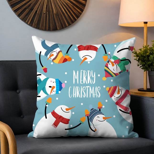 Cute Snowman Merry Christmas Festive Holidays Cushion (Creator Uploaded)