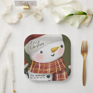Cute Snowman Merry Christmas Paper Plate