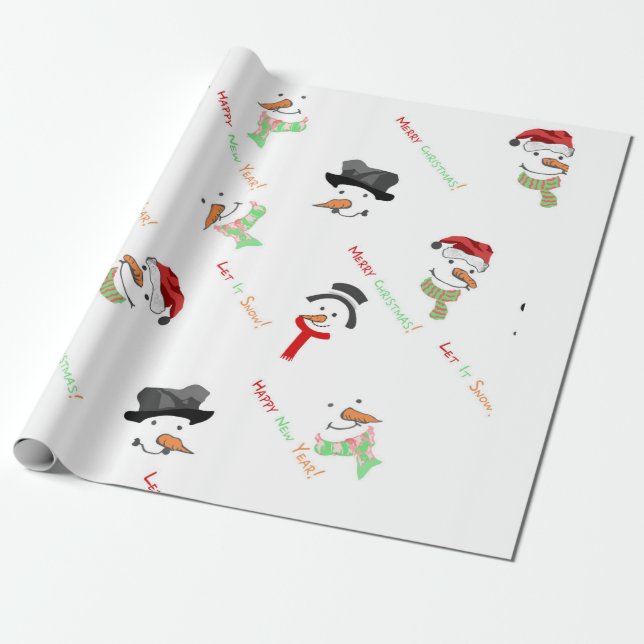 Cute Snowman Merry Christmas Pattern Wrapping Paper (Unrolled)