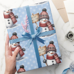 Cute Snowman Merry Christmas Snowflakes Roll of Wrapping Paper