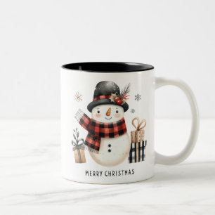 Cute Snowman /Merry Christmas Two-Tone Coffee Mug