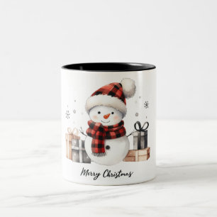 Cute Snowman /Merry Christmas Two-Tone Coffee Mug