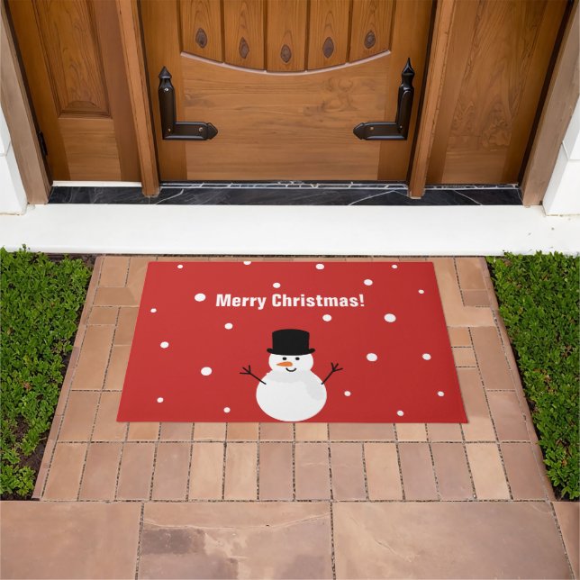 Cute Snowman Merry Christmas Winter Holiday Snow Doormat (Outdoor)