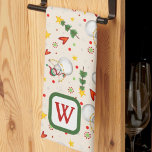 Cute Snowman Monogram Initial Christmas  Tea Towel<br><div class="desc">Cute Personalised Snowman Pattern Tree Hearts tea towel. These Christmas kitchen towels are perfect to add some holiday spirit to your kitchen. Pair it with a bottle of wine and it makes a great Christmas gift for friends, family, coworkers, neighbours, etc. The personalised monogram area can be changed to a...</div>