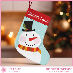 Cute Snowman Monogram Kids Small Christmas Stocking