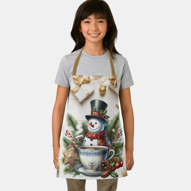 Cute Snowman Nestled In Pine Boughs Hot Chocolate Apron (Insitu)