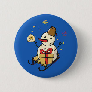 Cute Snowman On A Sled 6 Cm Round Badge
