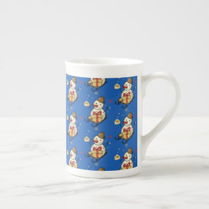 Cute Snowman On A Sled Bone China Mug