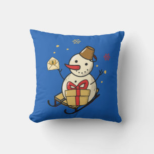 Cute Snowman On A Sled Cushion
