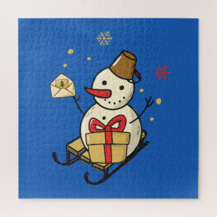 Cute Snowman On A Sled Jigsaw Puzzle