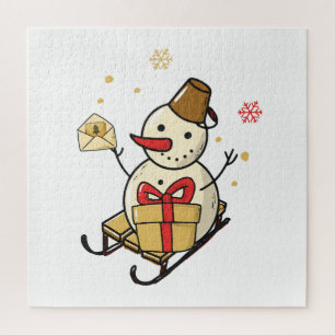Cute Snowman On A Sled Jigsaw Puzzle
