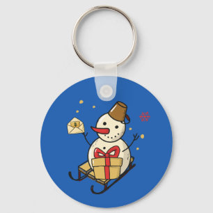 Cute Snowman On A Sled Key Ring
