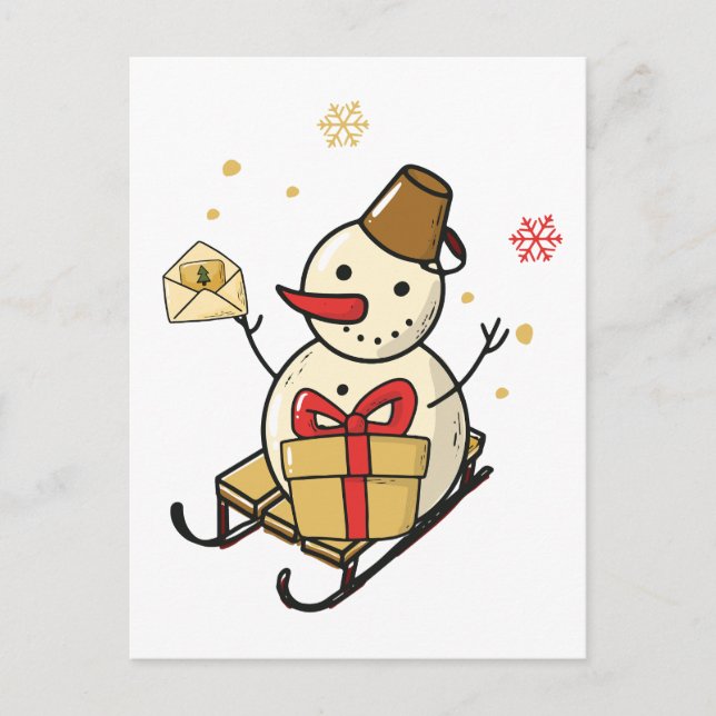 Cute Snowman On A Sled Postcard (Front)