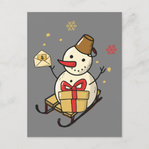 Cute Snowman On A Sled Postcard