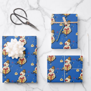 Cute Snowman On A Sled Wrapping Paper Sheet