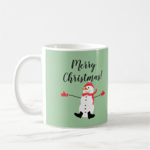 Cute Snowman on Sage Green Merry Christmas Coffee Mug