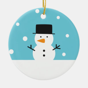 Cute Snowman on snow background for Christmas Ceramic Tree Decoration